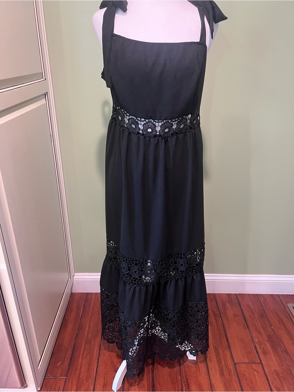 Black Maxi Dress with Eyelet Lace Trim